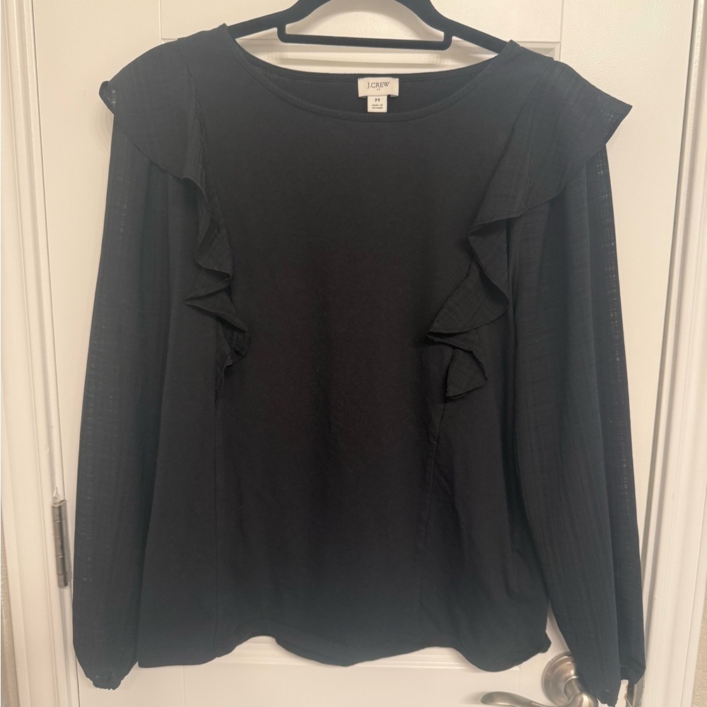 J. Crew Elegant Black Ruffle Blouse